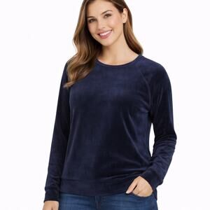 NWT Gloria Vanderbilt Velour Top Navy Small